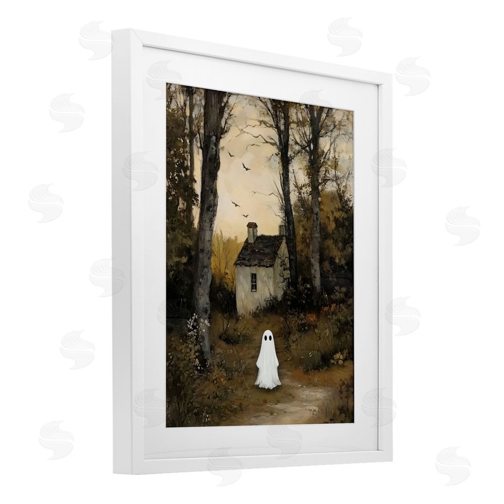 Arlington Prints Little Ghost in Cottage Forest White Framed Print Under Glass Wall Art