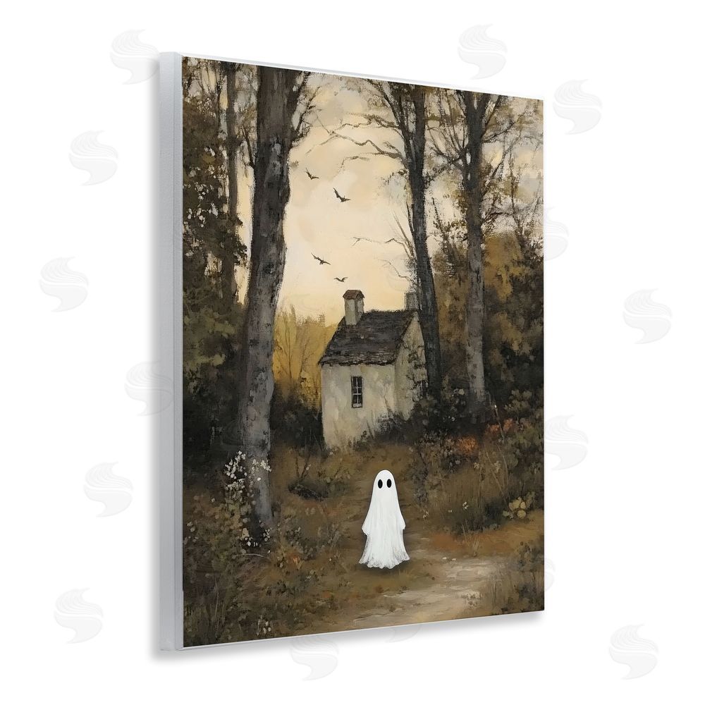 Arlington Prints Little Ghost in Cottage Forest Wooden Wall Plaque Art Print