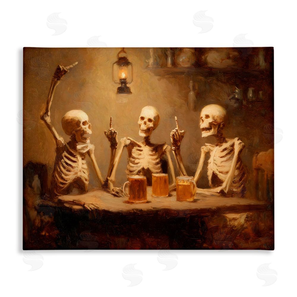 Arlington Prints Skeletons Drinking at Tavern Stretched Canvas Wall Art Print