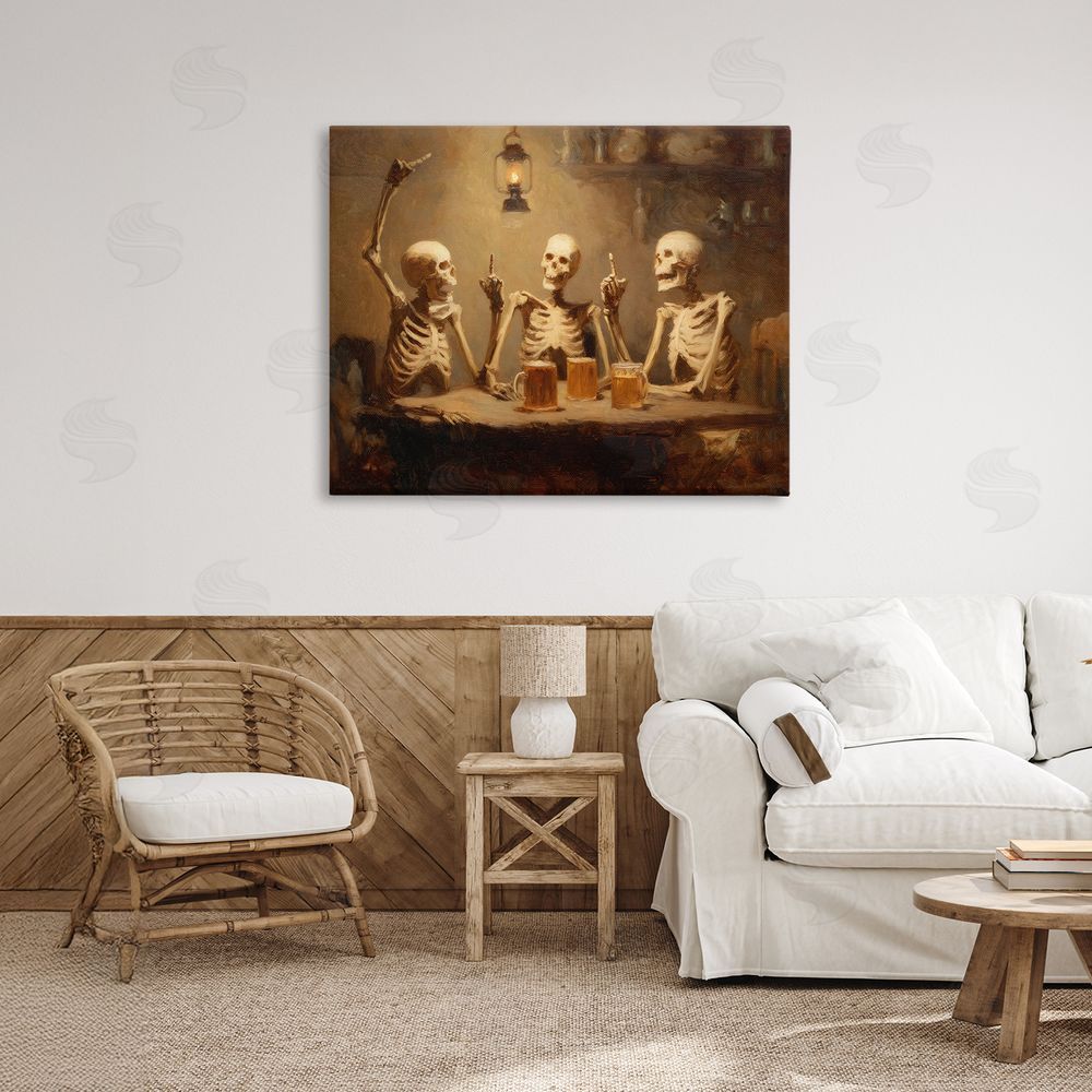 Arlington Prints Skeletons Drinking at Tavern Stretched Canvas Wall Art Print in Room