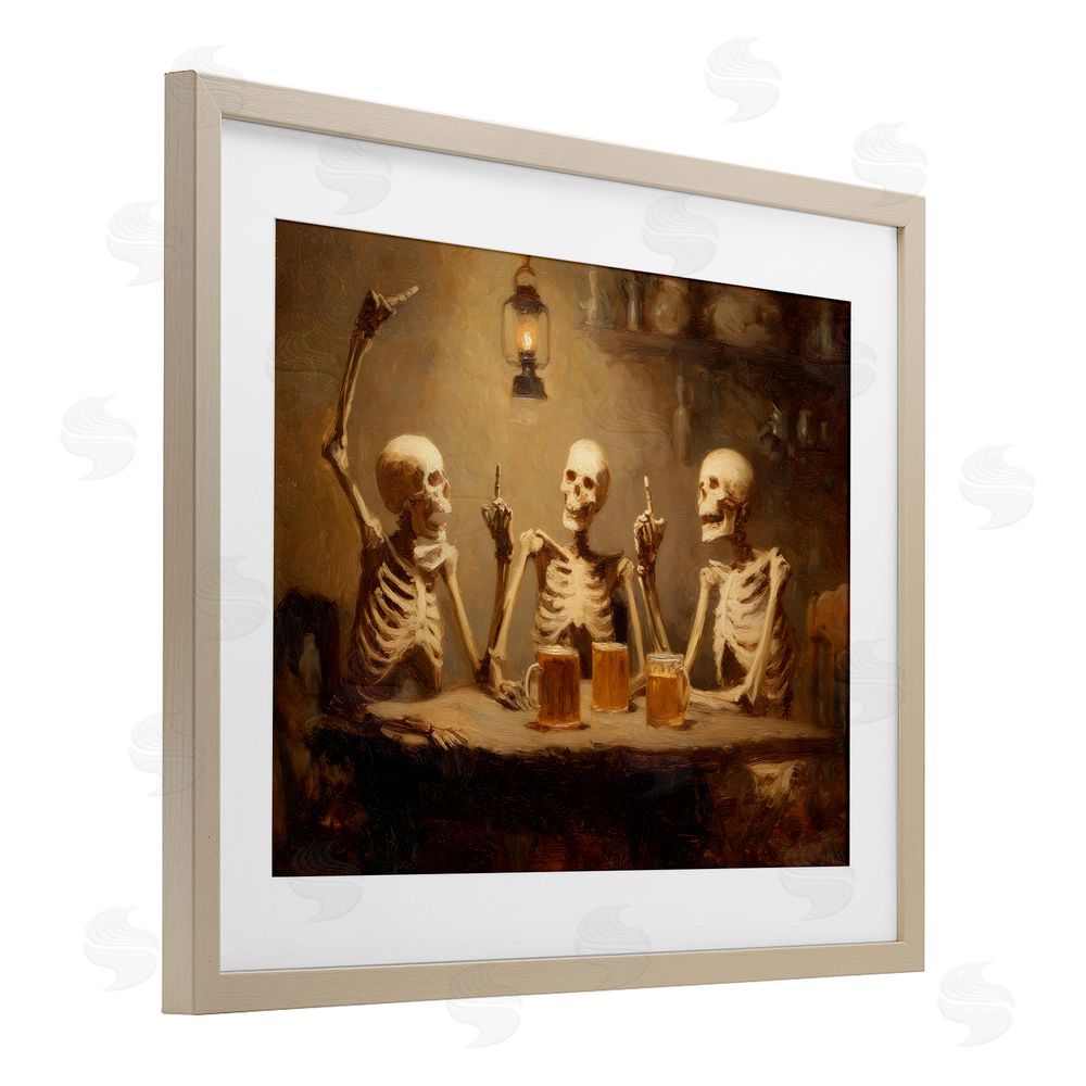 Arlington Prints Skeletons Drinking at Tavern Brown Framed Print Under Glass Wall Art