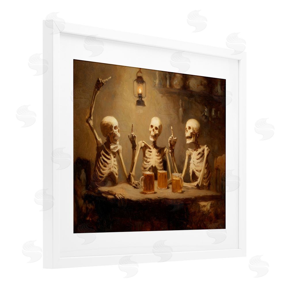 Arlington Prints Skeletons Drinking at Tavern White Framed Print Under Glass Wall Art