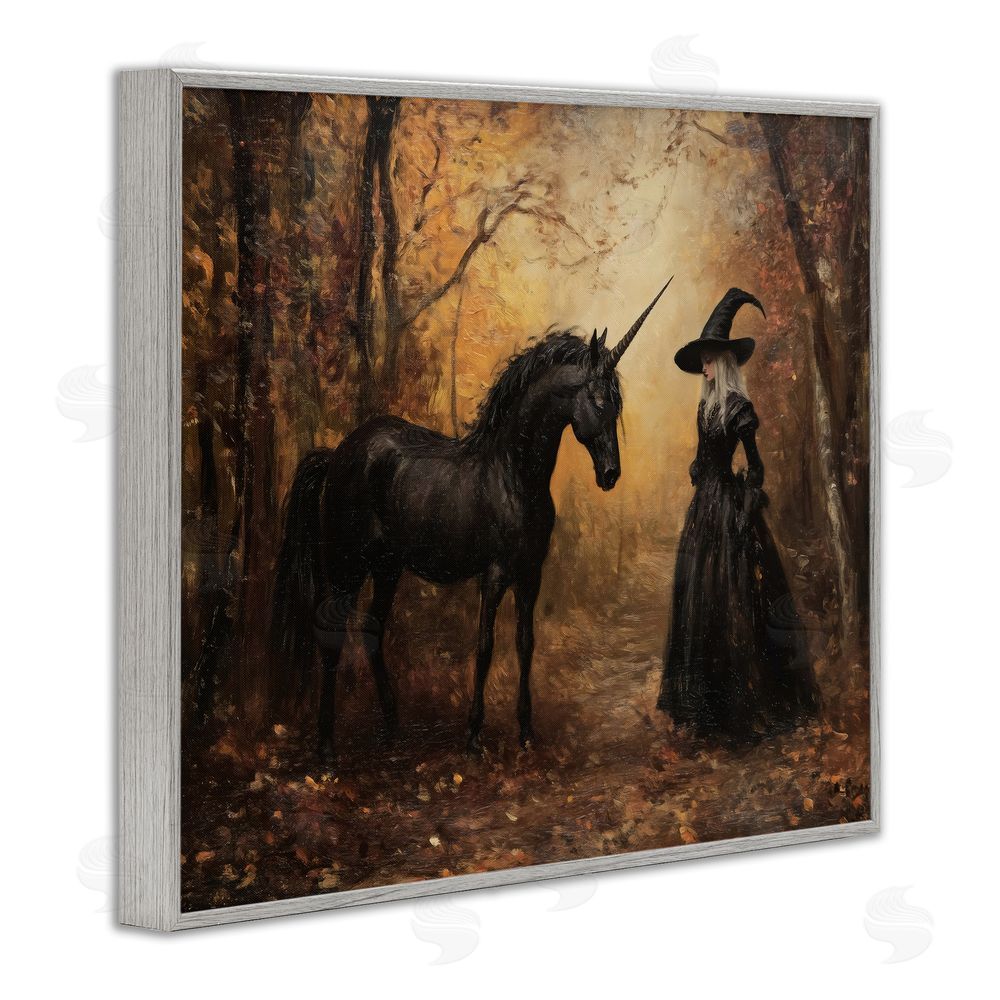Arlington Prints Witch & Black Unicorn Gray Framed Giclee Print Wall Art