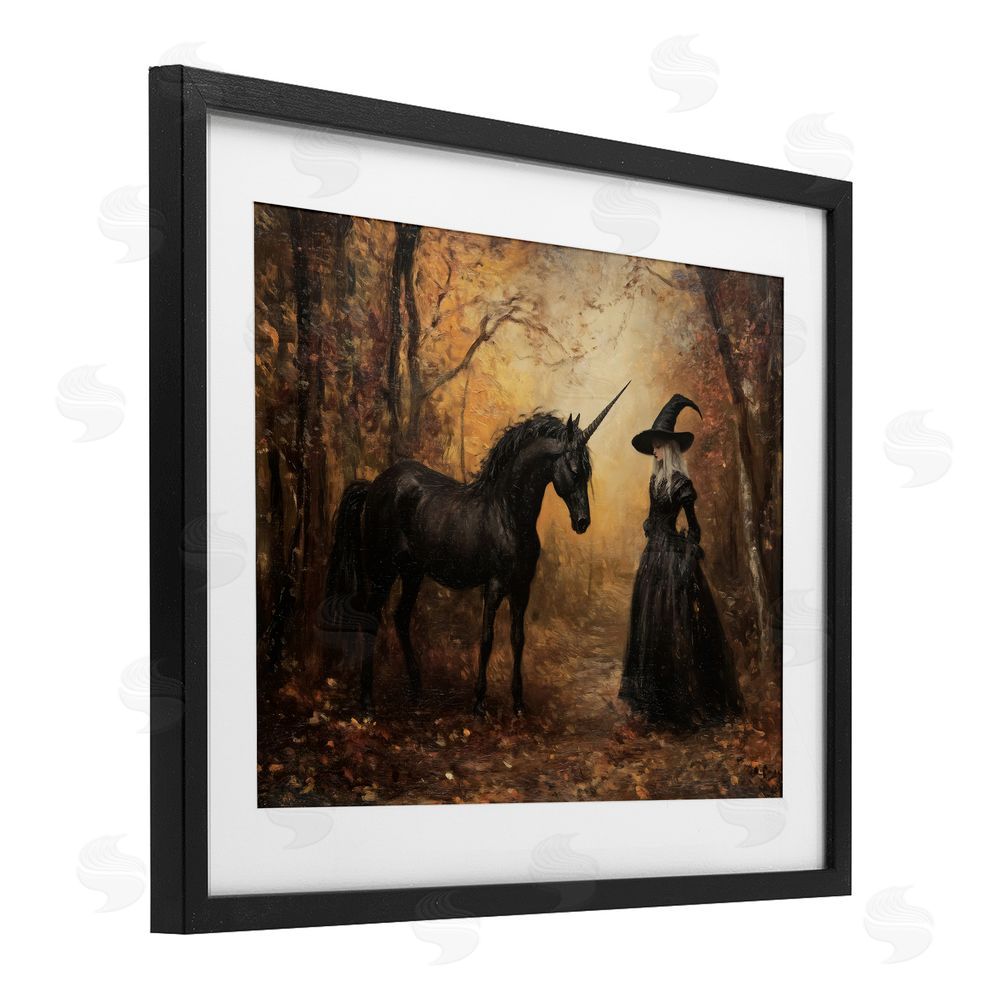 Arlington Prints Witch & Black Unicorn Black Framed Print Under Glass Wall Art