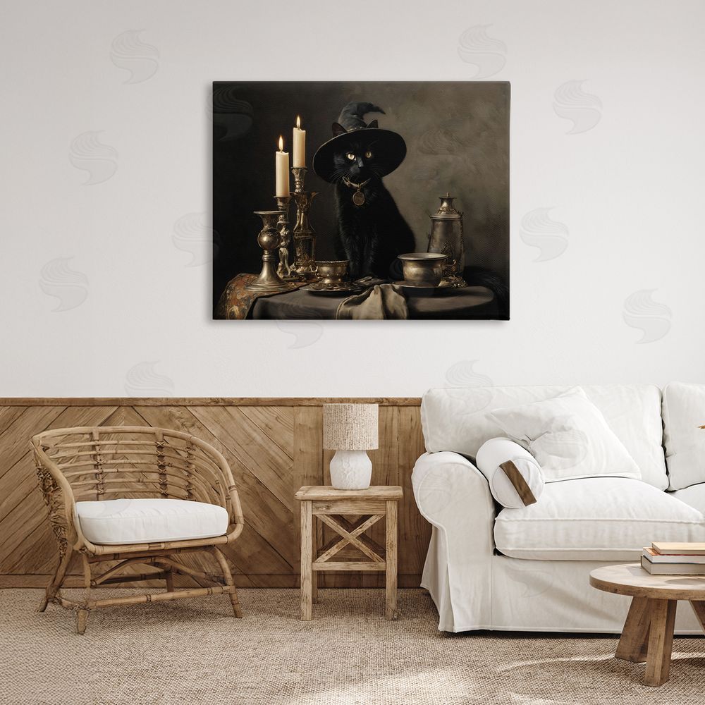 Arlington Prints Vintage Witchy Black Cat Stretched Canvas Wall Art Print in Room