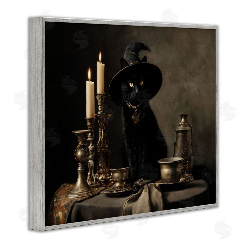 Arlington Prints Vintage Witchy Black Cat Gray Framed Giclee Print Wall Art