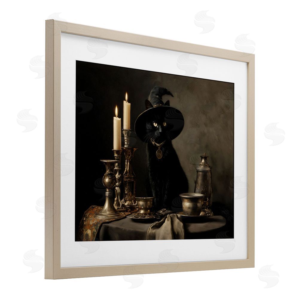 Arlington Prints Vintage Witchy Black Cat Brown Framed Print Under Glass Wall Art