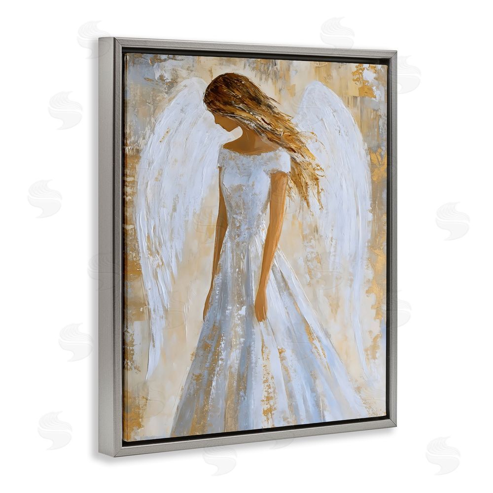 Franklyn Gregory Holy Angel In White Gray Floating Frame Canvas Wall Art Print
