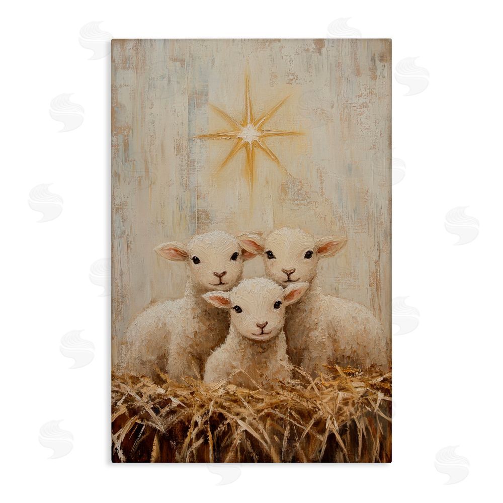 Petal Prints Design Christmas Lambs Trio Stretched Canvas Wall Art Print