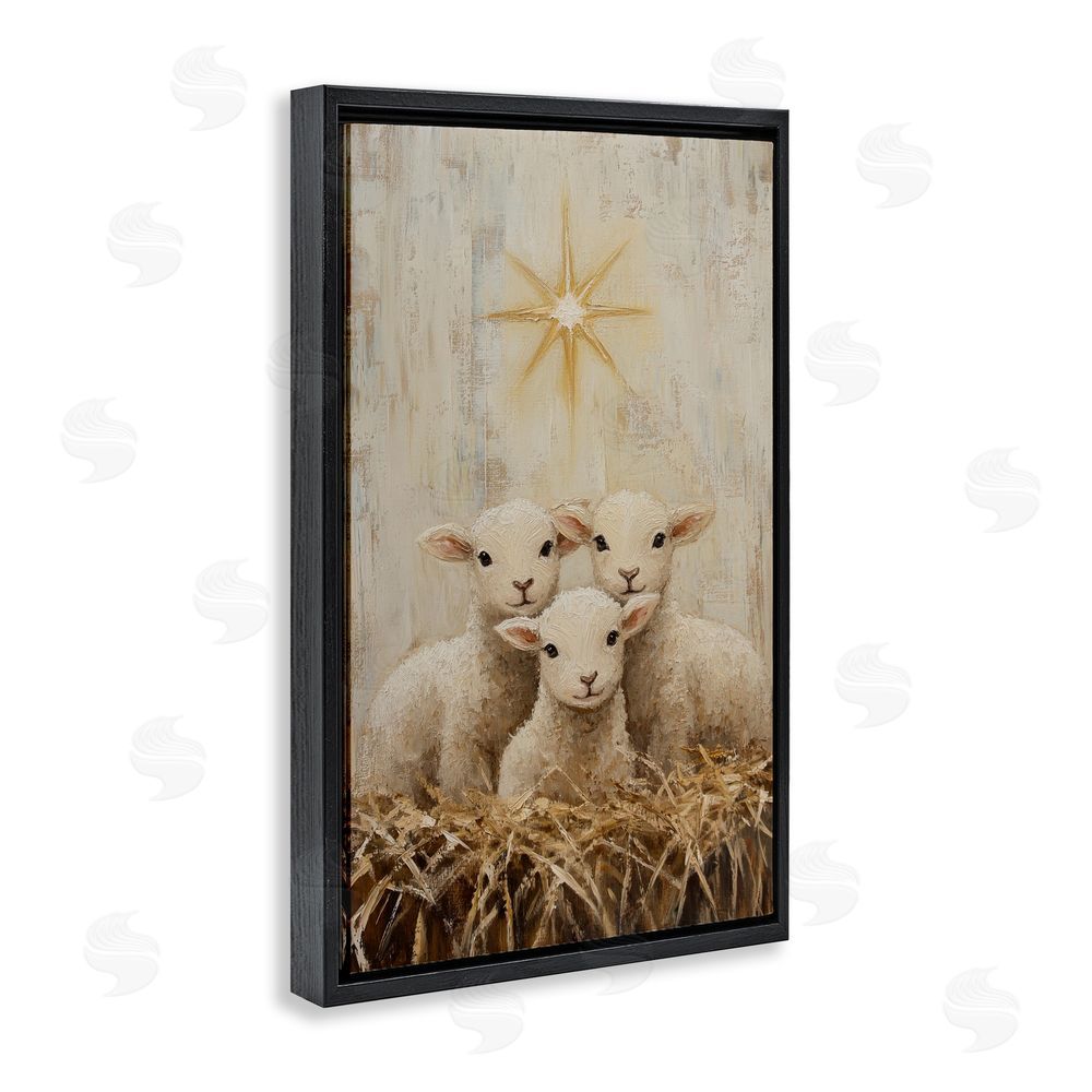 Petal Prints Design Christmas Lambs Trio Black Floating Frame Canvas Wall Art Print