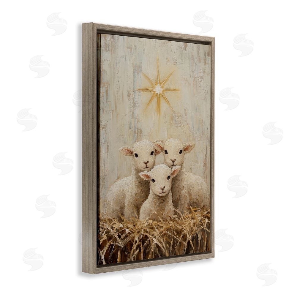 Petal Prints Design Christmas Lambs Trio Brown Floating Frame Canvas Wall Art Print