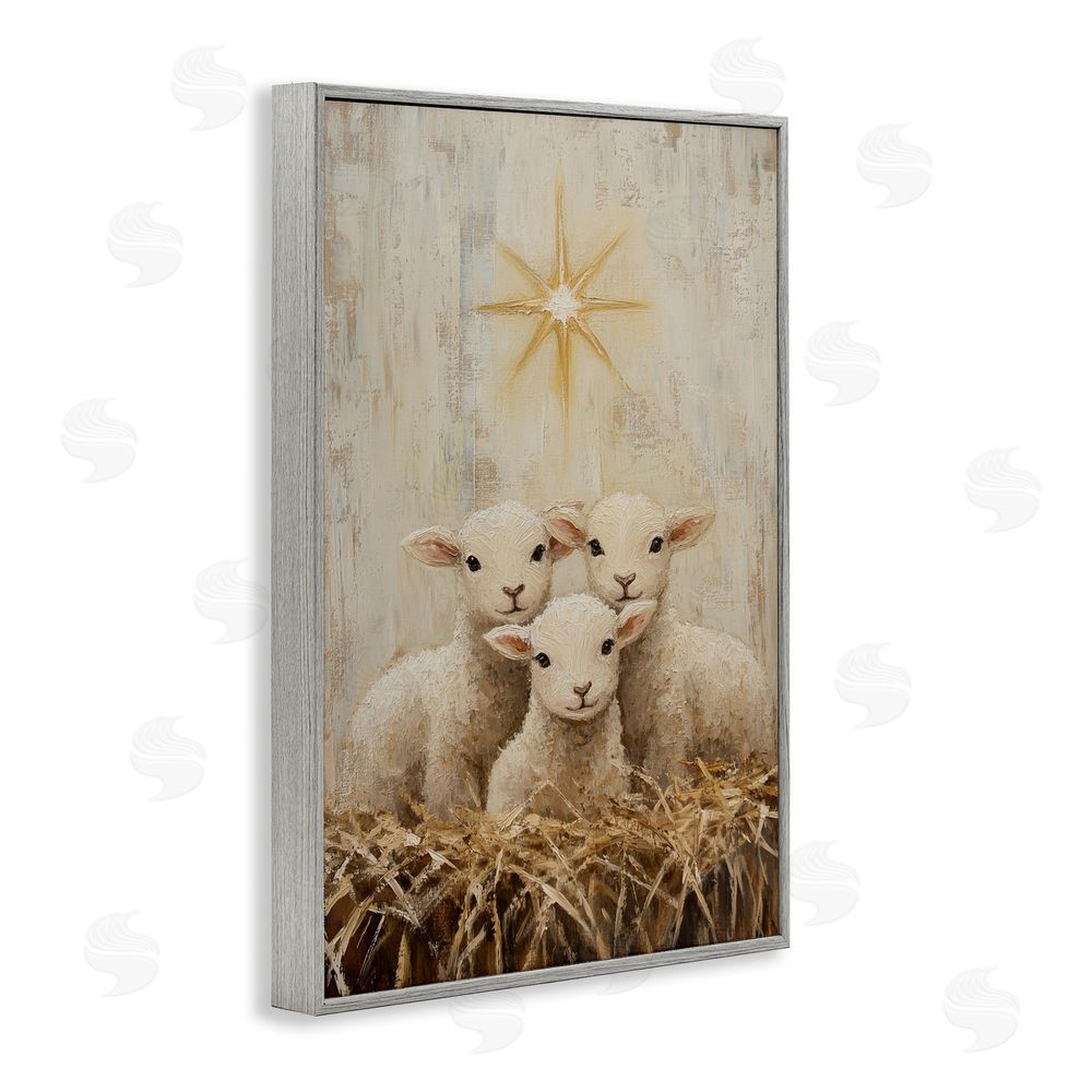 Petal Prints Design Christmas Lambs Trio Gray Framed Giclee Print Wall Art