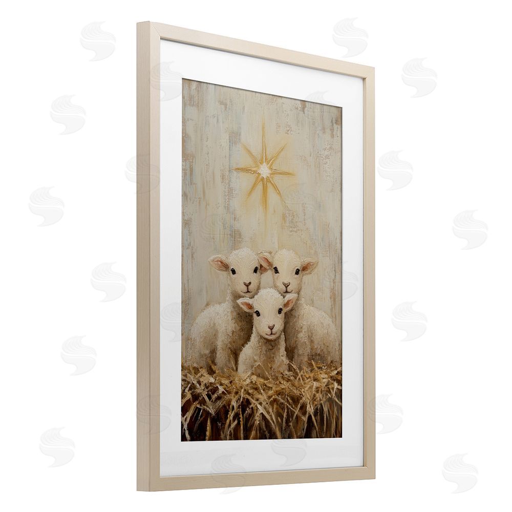 Petal Prints Design Christmas Lambs Trio Brown Framed Print Under Glass Wall Art