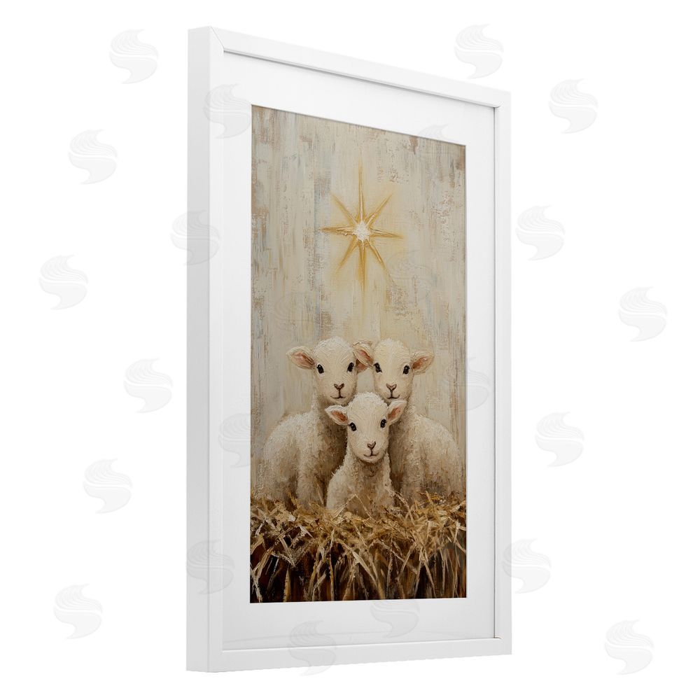 Petal Prints Design Christmas Lambs Trio White Framed Print Under Glass Wall Art