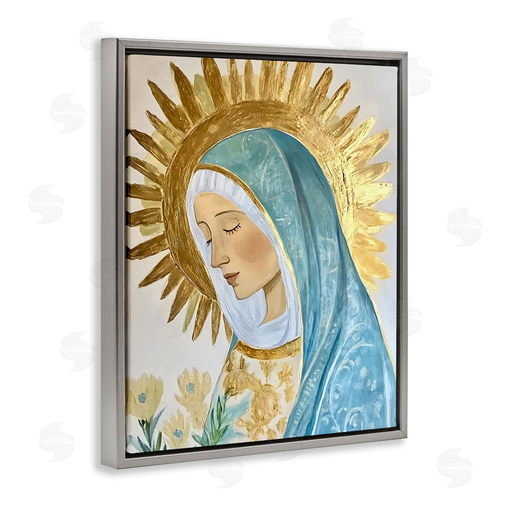 Franklyn Gregory Holy Mary In Gold Gray Floating Frame Canvas Wall Art Print