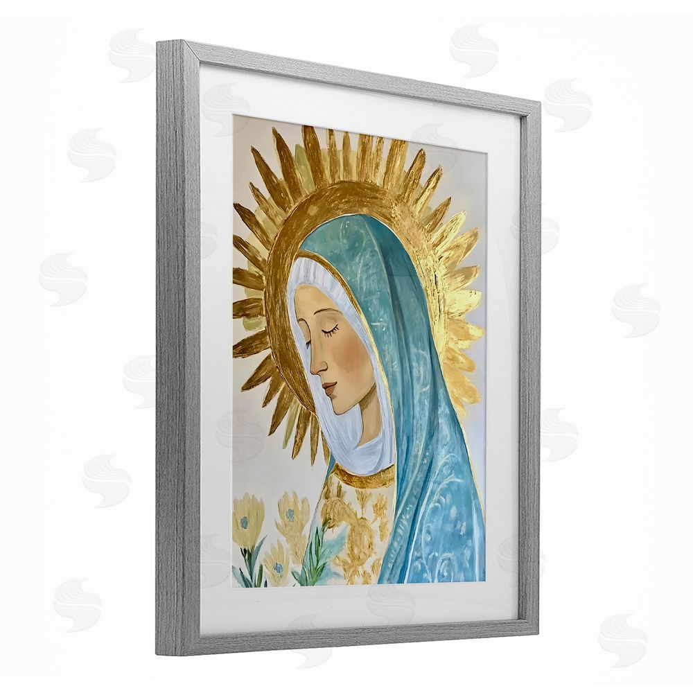 Franklyn Gregory Holy Mary In Gold Gray Framed Print Under Glass Wall Art