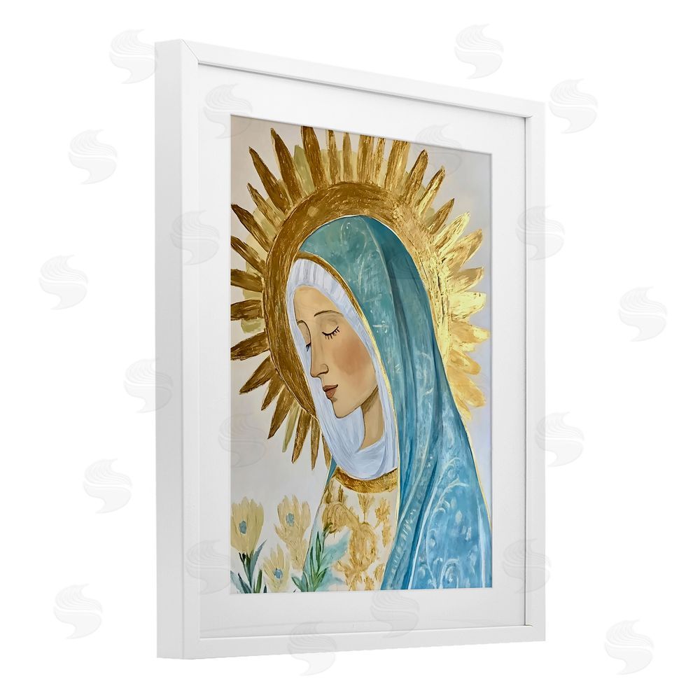 Franklyn Gregory Holy Mary In Gold White Framed Print Under Glass Wall Art