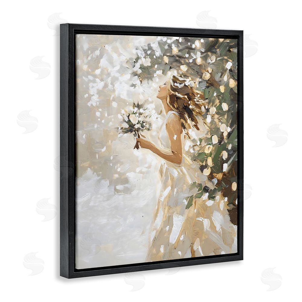 LSR Design Studio Soft White Snow Flurry Black Floating Frame Canvas Wall Art Print