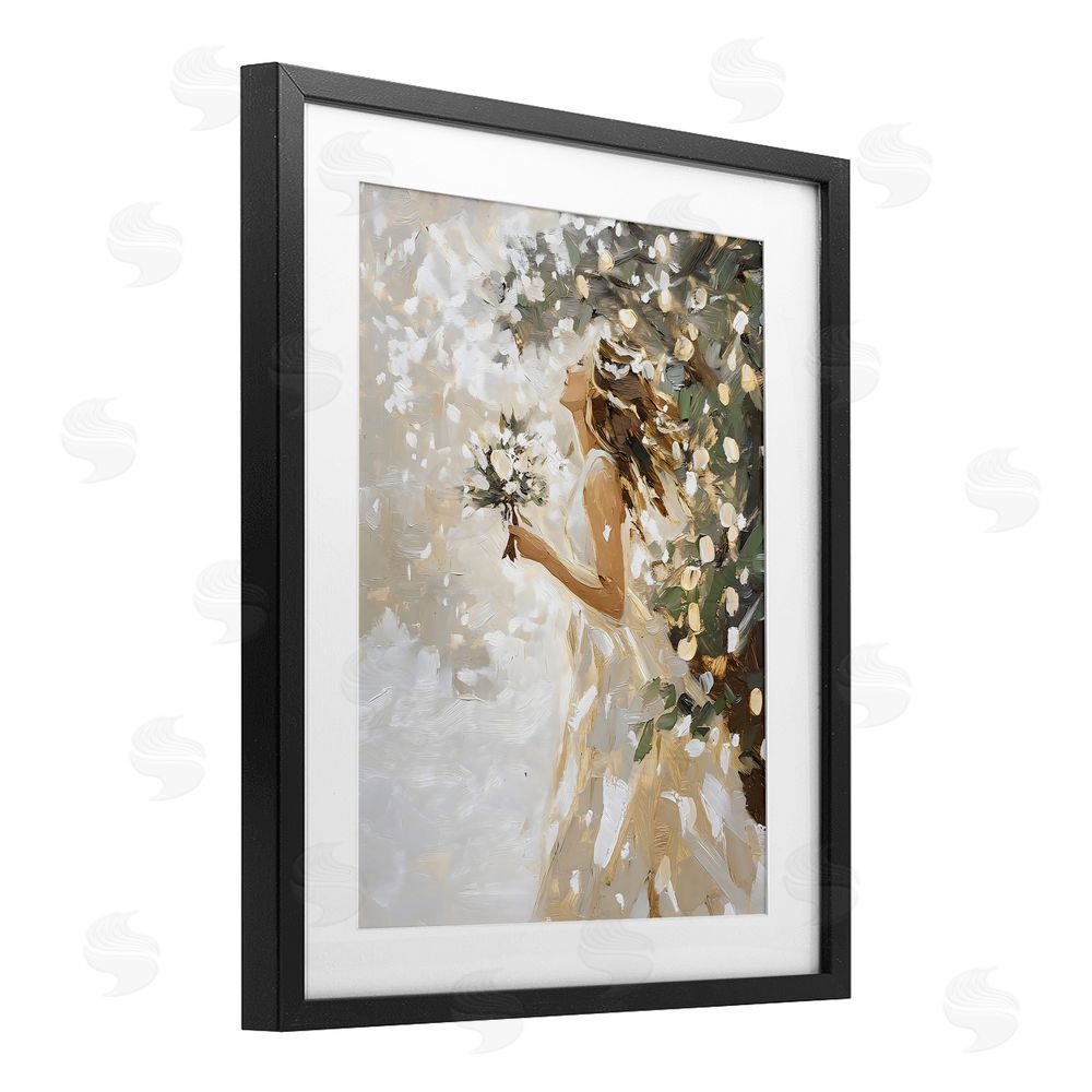 LSR Design Studio Soft White Snow Flurry Black Framed Print Under Glass Wall Art