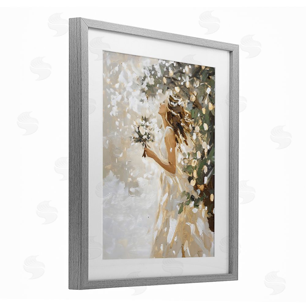 LSR Design Studio Soft White Snow Flurry Gray Framed Print Under Glass Wall Art