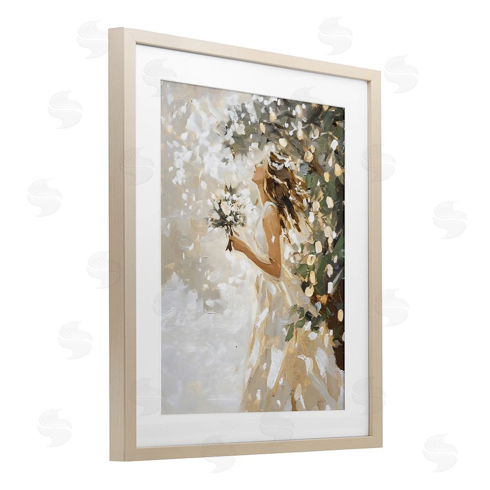 LSR Design Studio Soft White Snow Flurry Brown Framed Print Under Glass Wall Art
