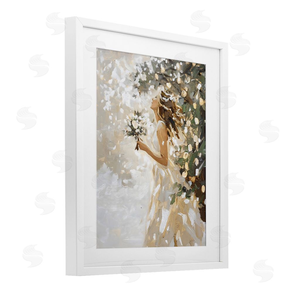LSR Design Studio Soft White Snow Flurry White Framed Print Under Glass Wall Art