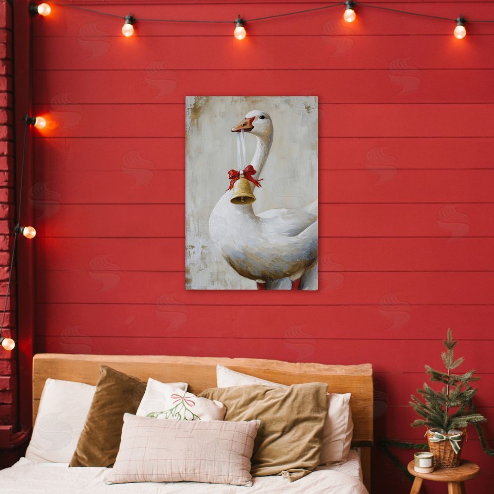 Petal Prints Design Festive Jingle Goose Stretched Canvas Wall Art Print in Room
