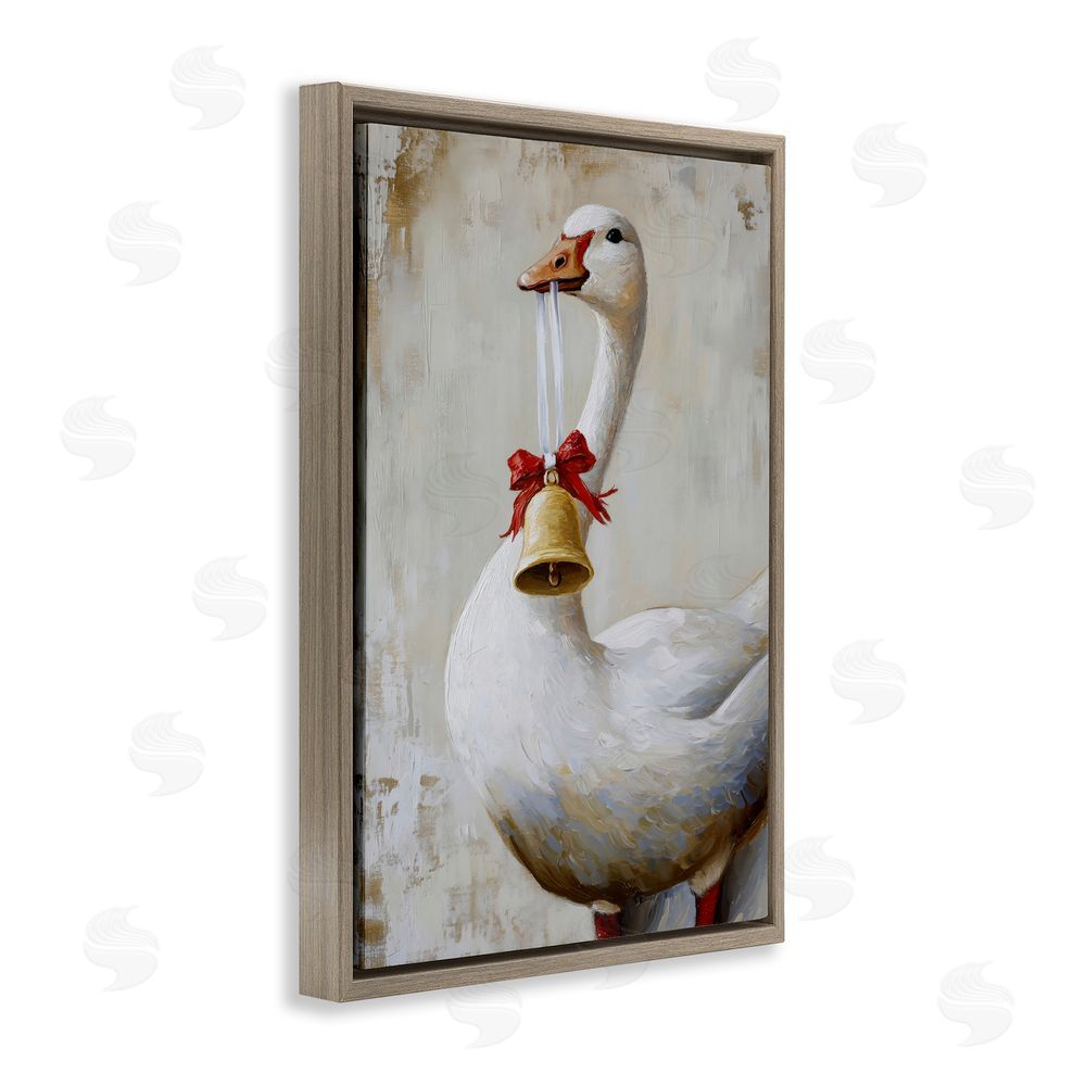 Petal Prints Design Festive Jingle Goose Brown Floating Frame Canvas Wall Art Print