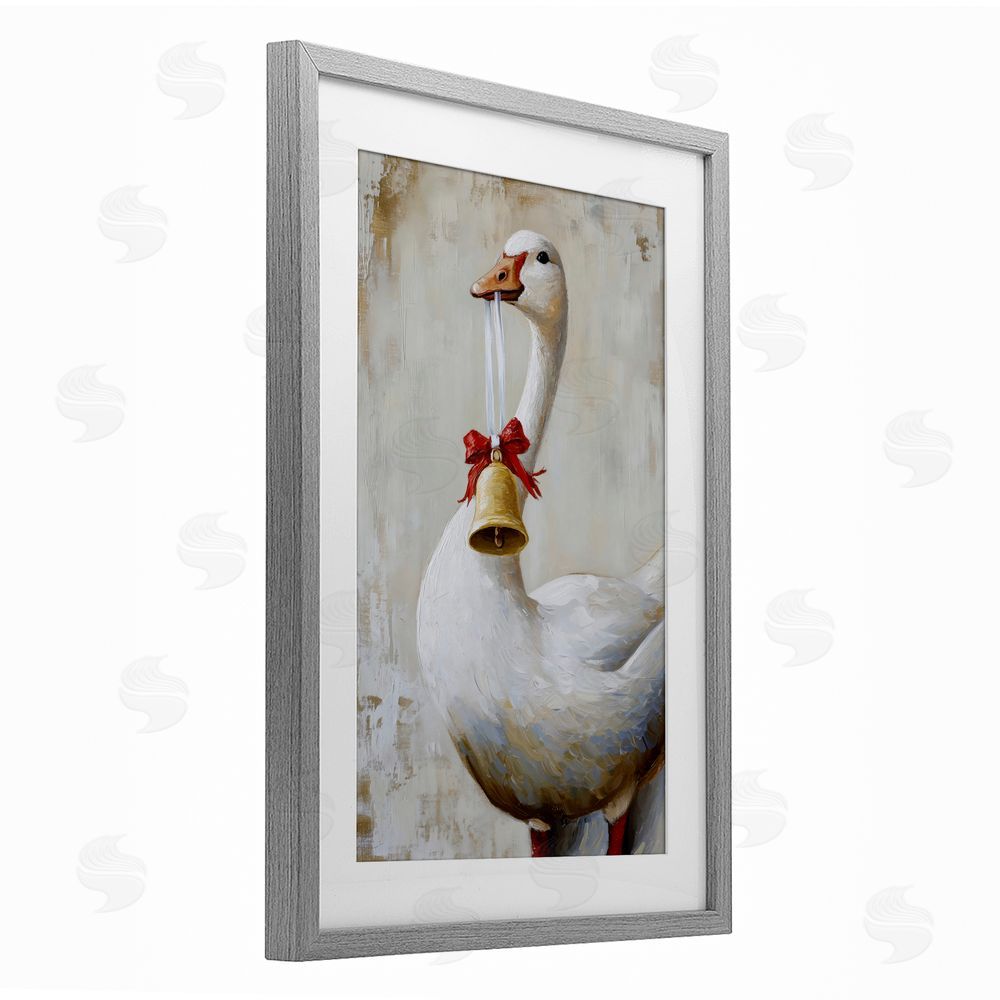 Petal Prints Design Festive Jingle Goose Gray Framed Print Under Glass Wall Art