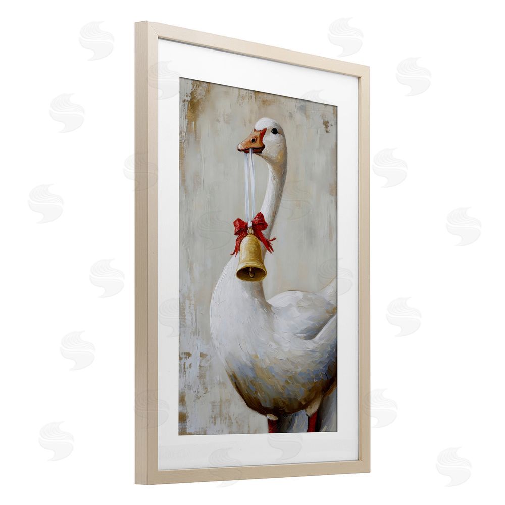 Petal Prints Design Festive Jingle Goose Brown Framed Print Under Glass Wall Art