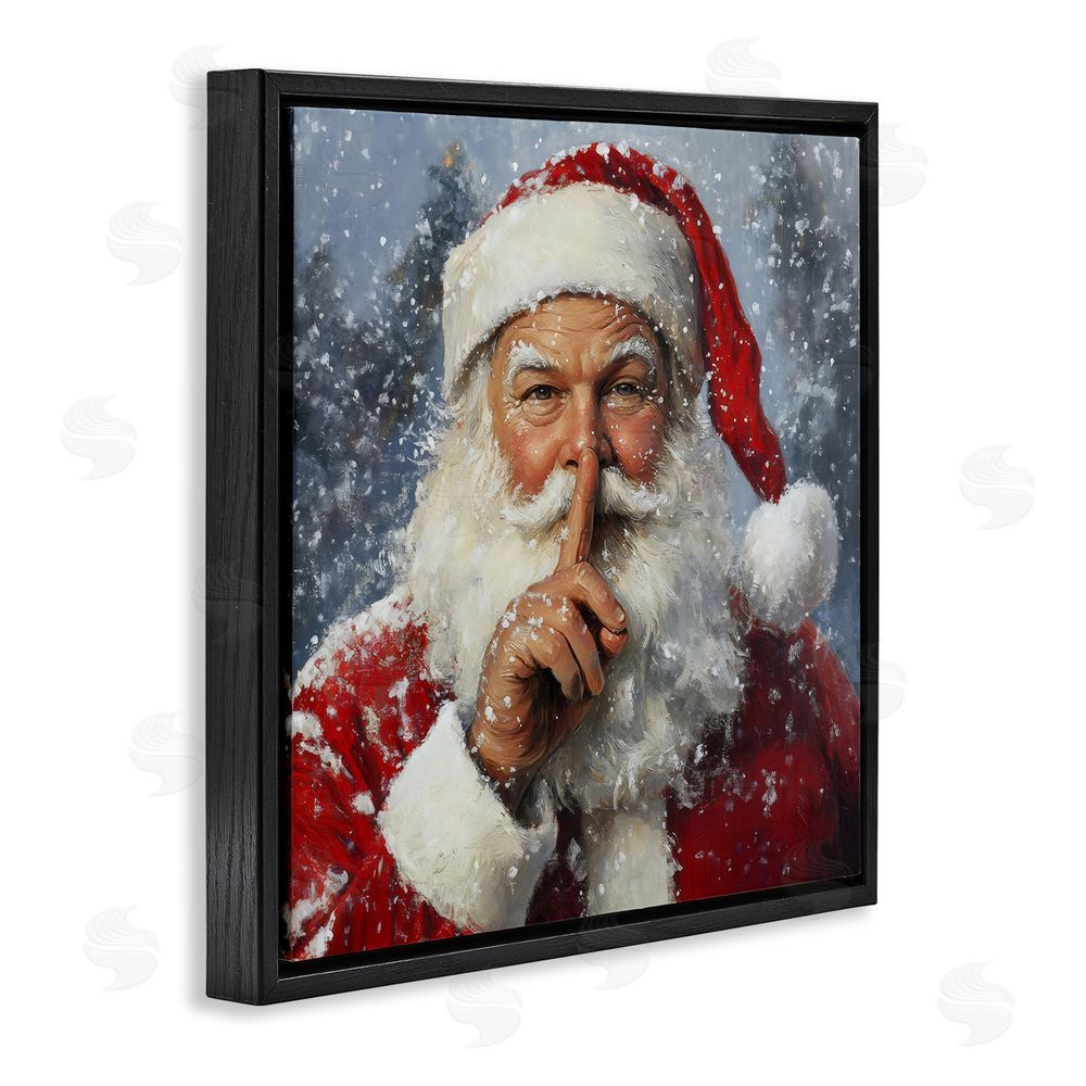 Petal Prints Design Secret Santa Shh Black Floating Frame Canvas Wall Art Print