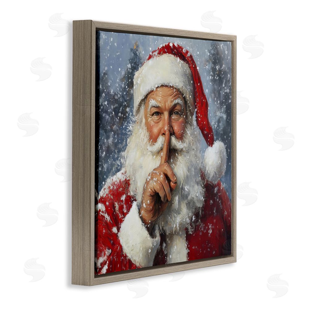 Petal Prints Design Secret Santa Shh Brown Floating Frame Canvas Wall Art Print