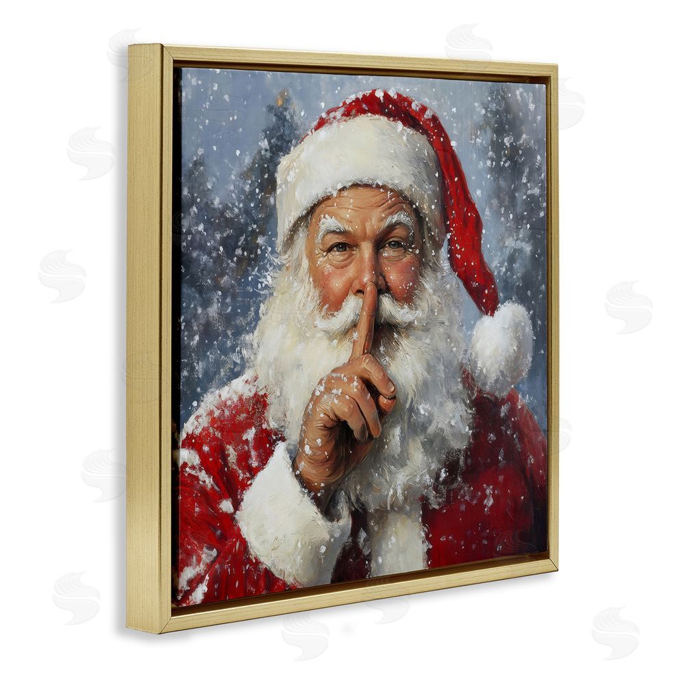 Petal Prints Design Secret Santa Shh Gold Floating Frame Canvas Wall Art Print