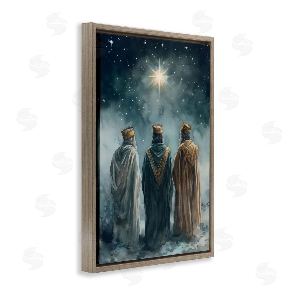 Petal Prints Design Three Wise Men & North Star Brown Floating Frame Canvas Wall Art Print