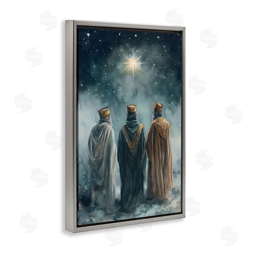 Petal Prints Design Three Wise Men & North Star Gray Floating Frame Canvas Wall Art Print