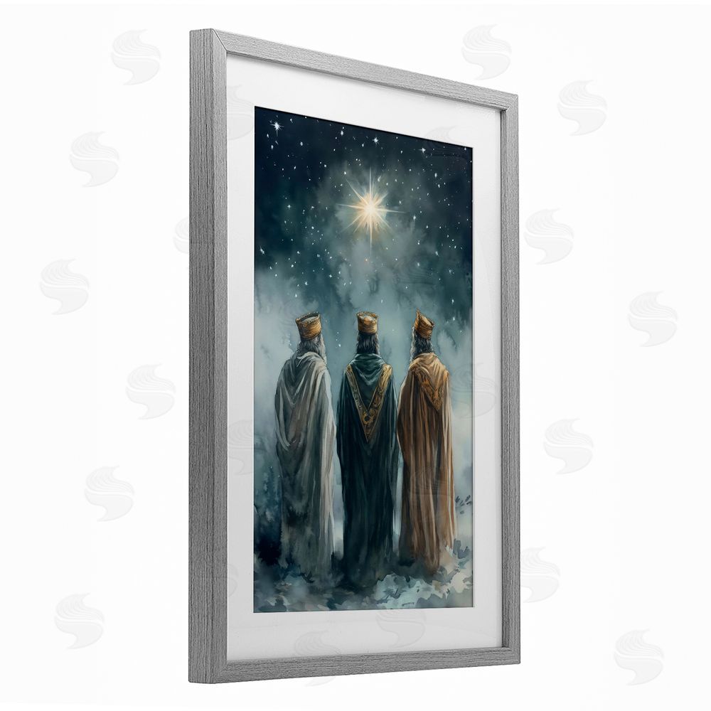 Petal Prints Design Three Wise Men & North Star Gray Framed Print Under Glass Wall Art
