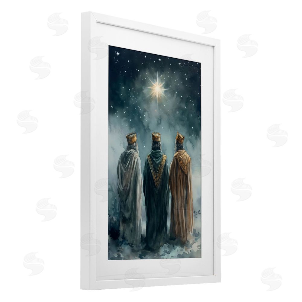 Petal Prints Design Three Wise Men & North Star White Framed Print Under Glass Wall Art