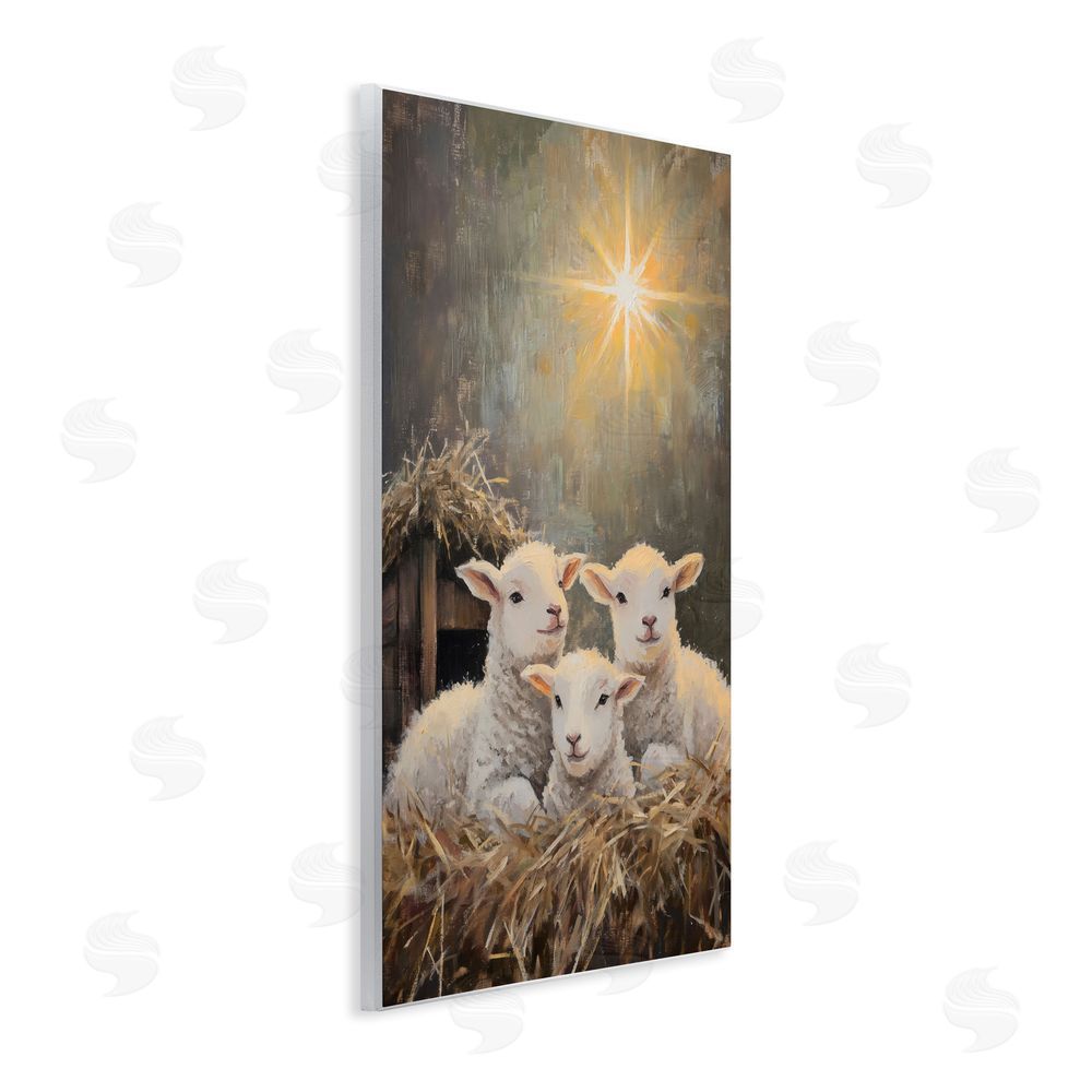 Petal Prints Design Festive Lambs in Stable Wooden Wall Plaque Art Print