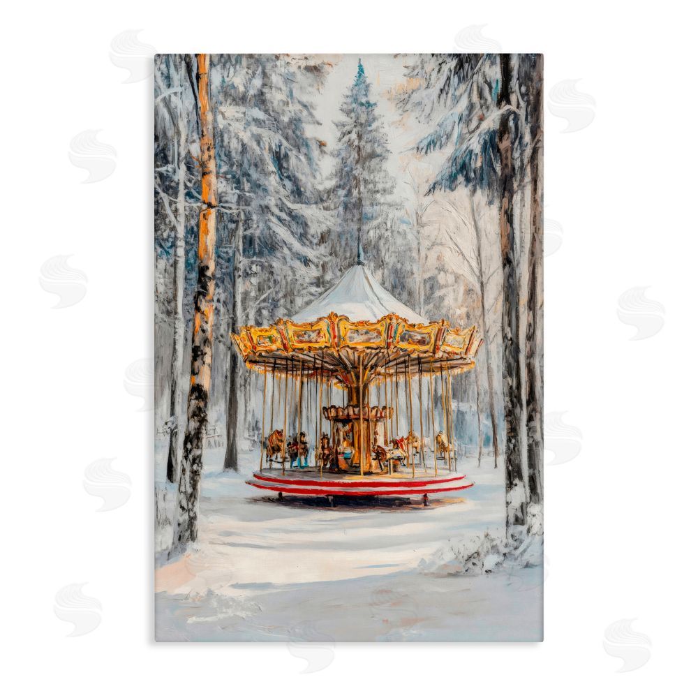 Petal Prints Design Winter Wonderland Carousel Stretched Canvas Wall Art Print