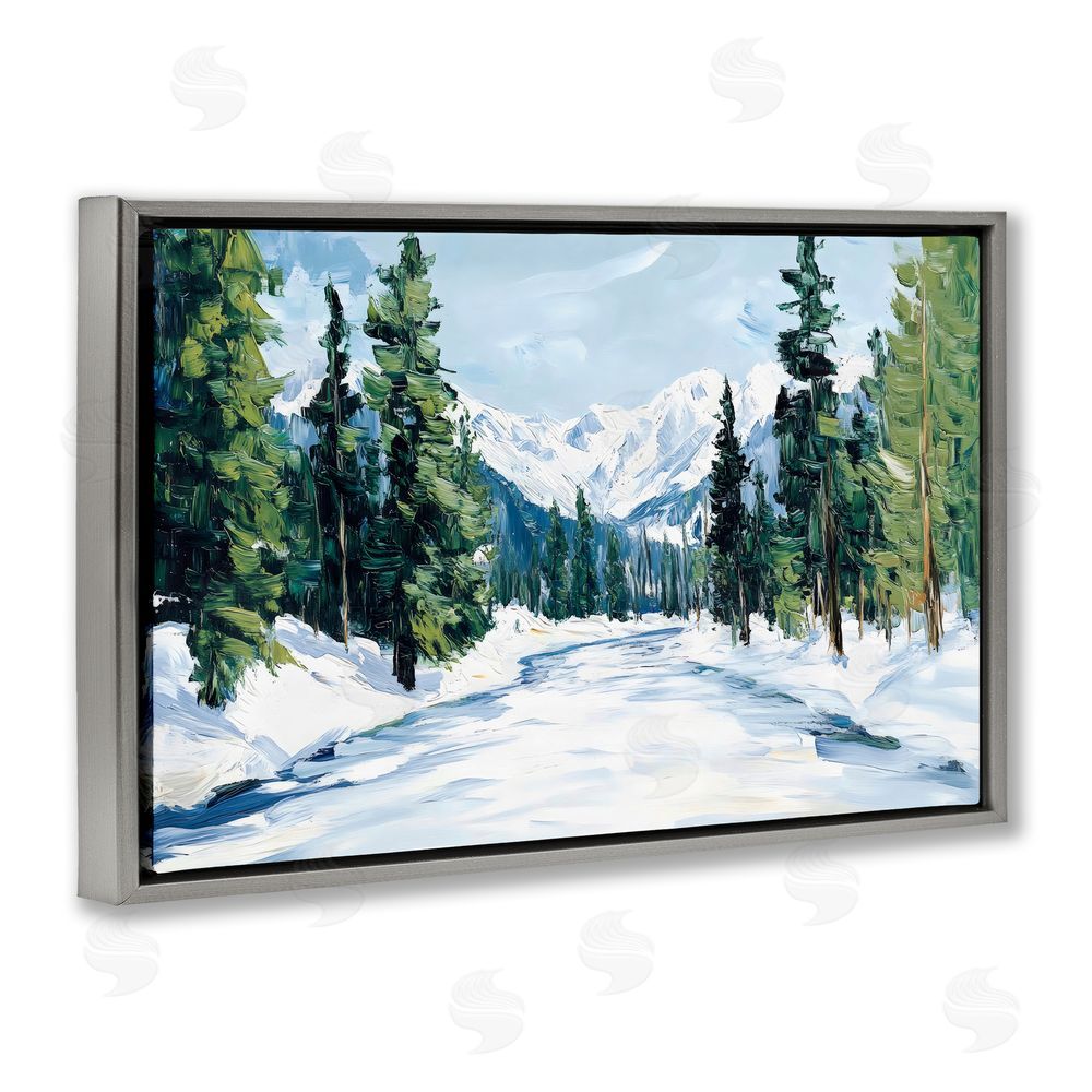 Petal Prints Design Snowy Tall Tree Pass Gray Floating Frame Canvas Wall Art Print