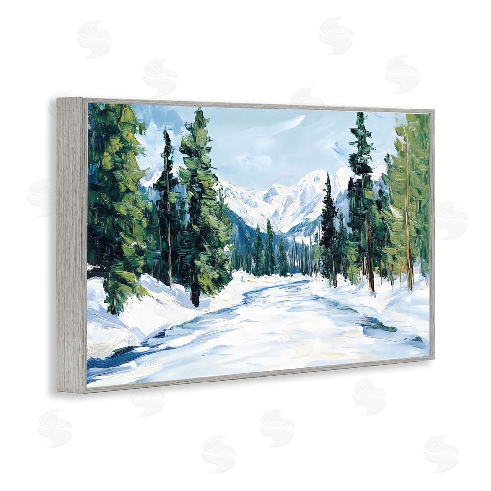 Petal Prints Design Snowy Tall Tree Pass Gray Framed Giclee Print Wall Art