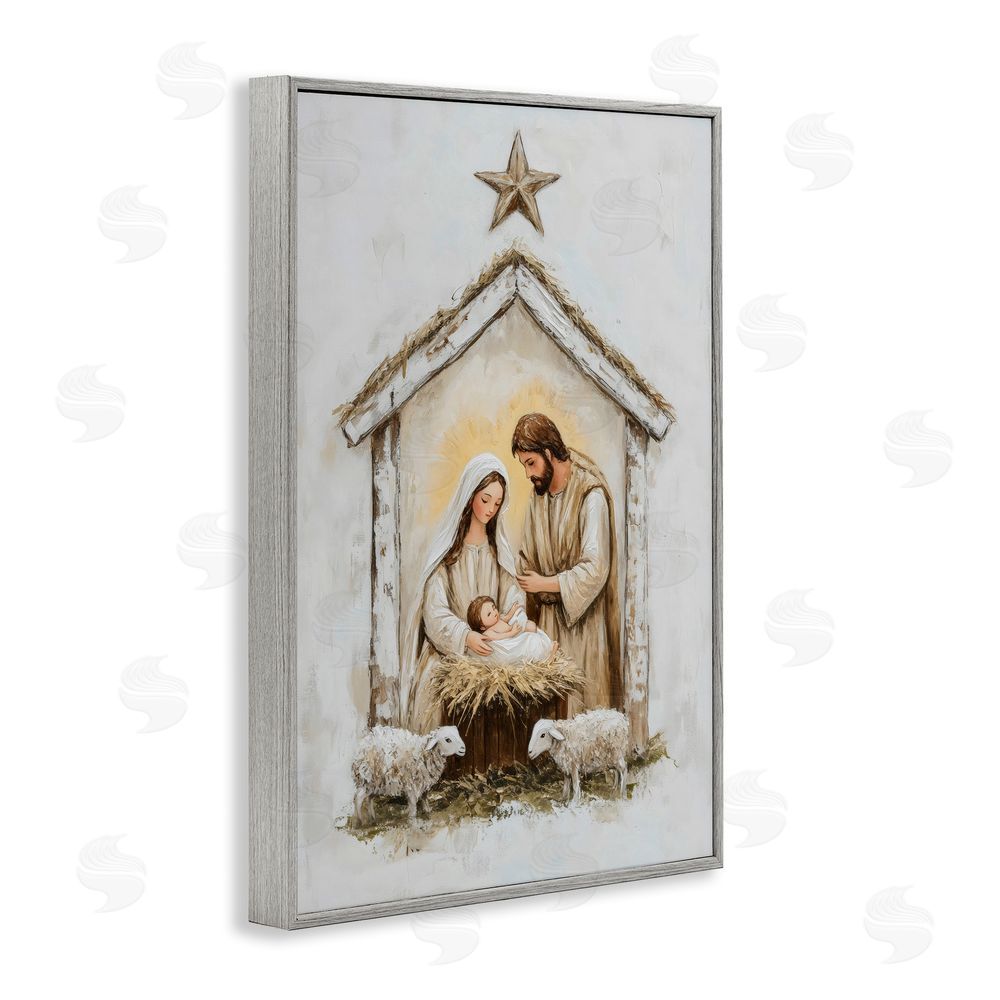 Petal Prints Design Little Lambs & Nativity Gray Framed Giclee Print Wall Art