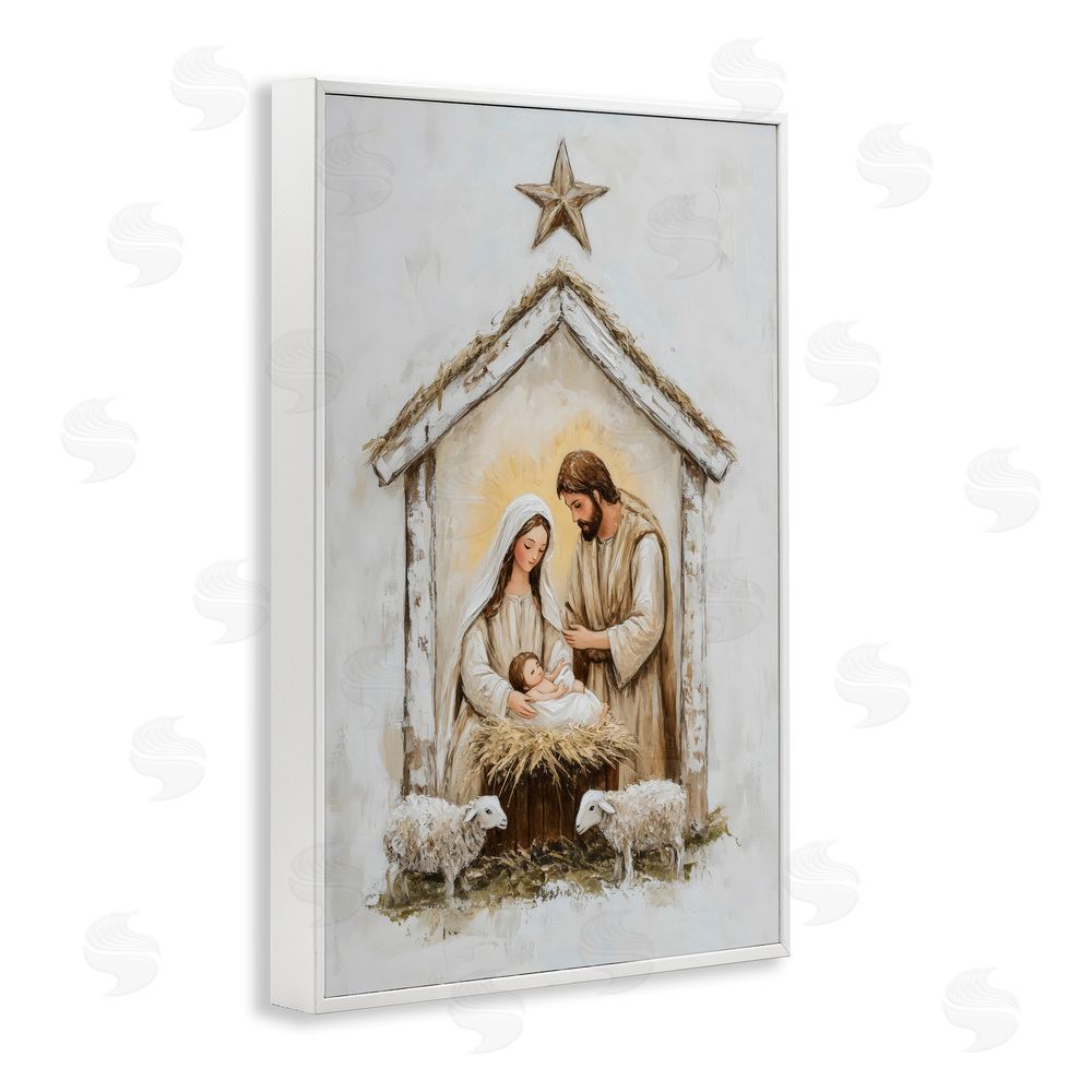 Petal Prints Design Little Lambs & Nativity White Framed Giclee Print Wall Art
