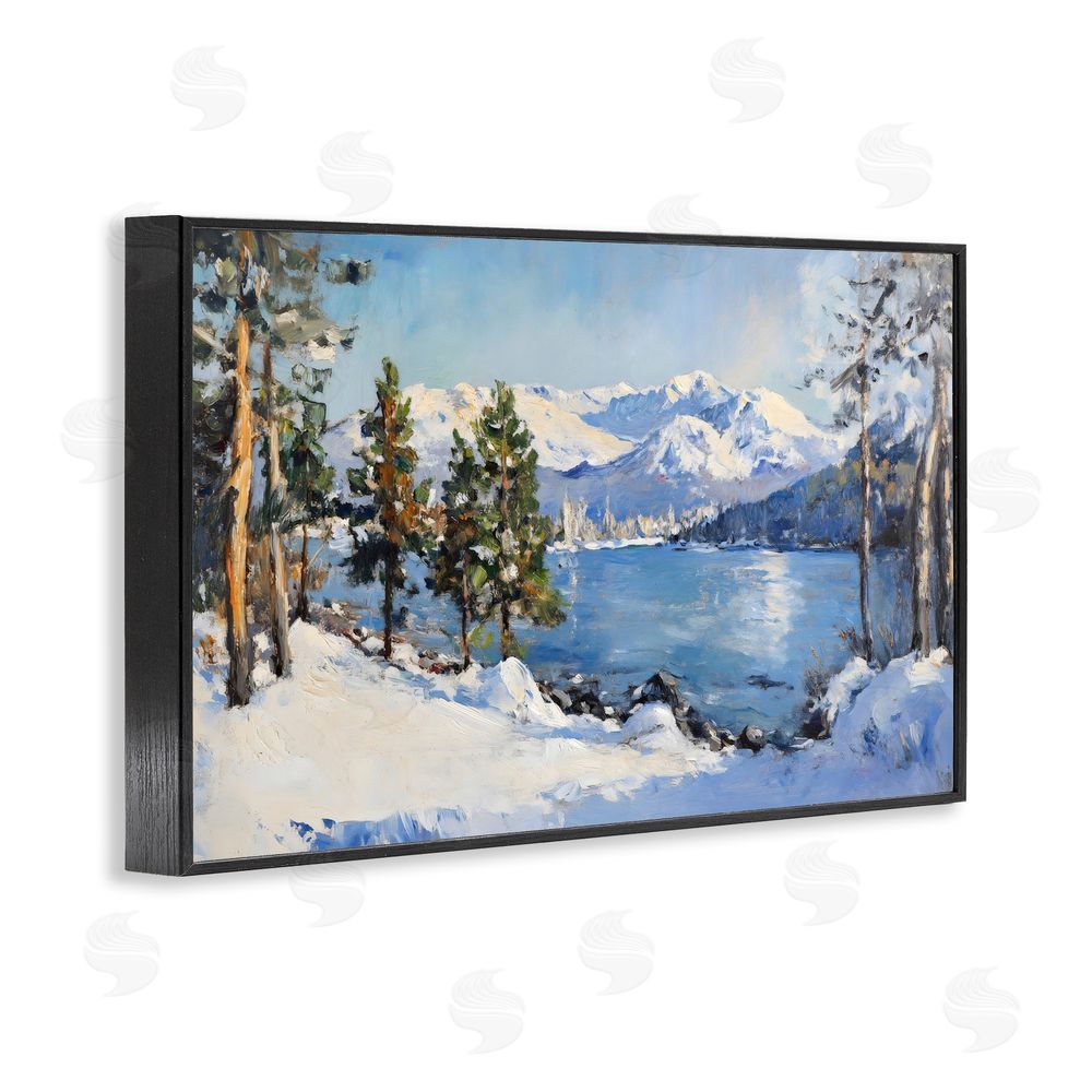 Petal Prints Design Winter Mountain Lake Black Framed Giclee Print Wall Art