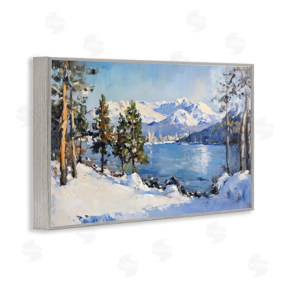 Petal Prints Design Winter Mountain Lake Gray Framed Giclee Print Wall Art
