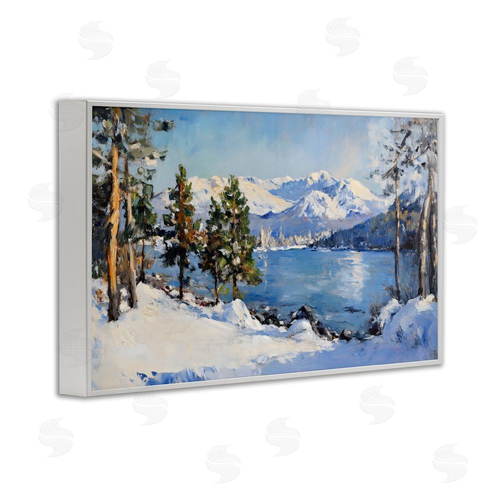 Petal Prints Design Winter Mountain Lake White Framed Giclee Print Wall Art