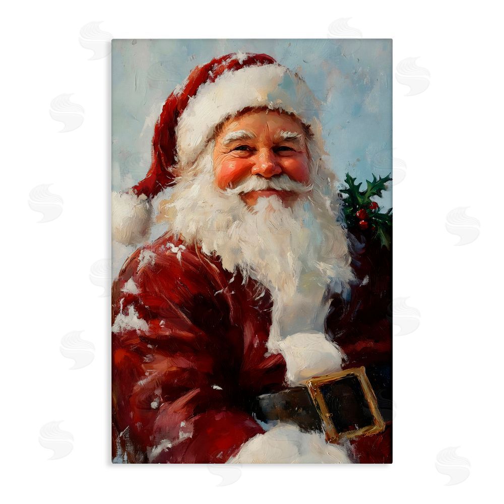 Petal Prints Design Rosy Cheeked Santa Smile Stretched Canvas Wall Art Print