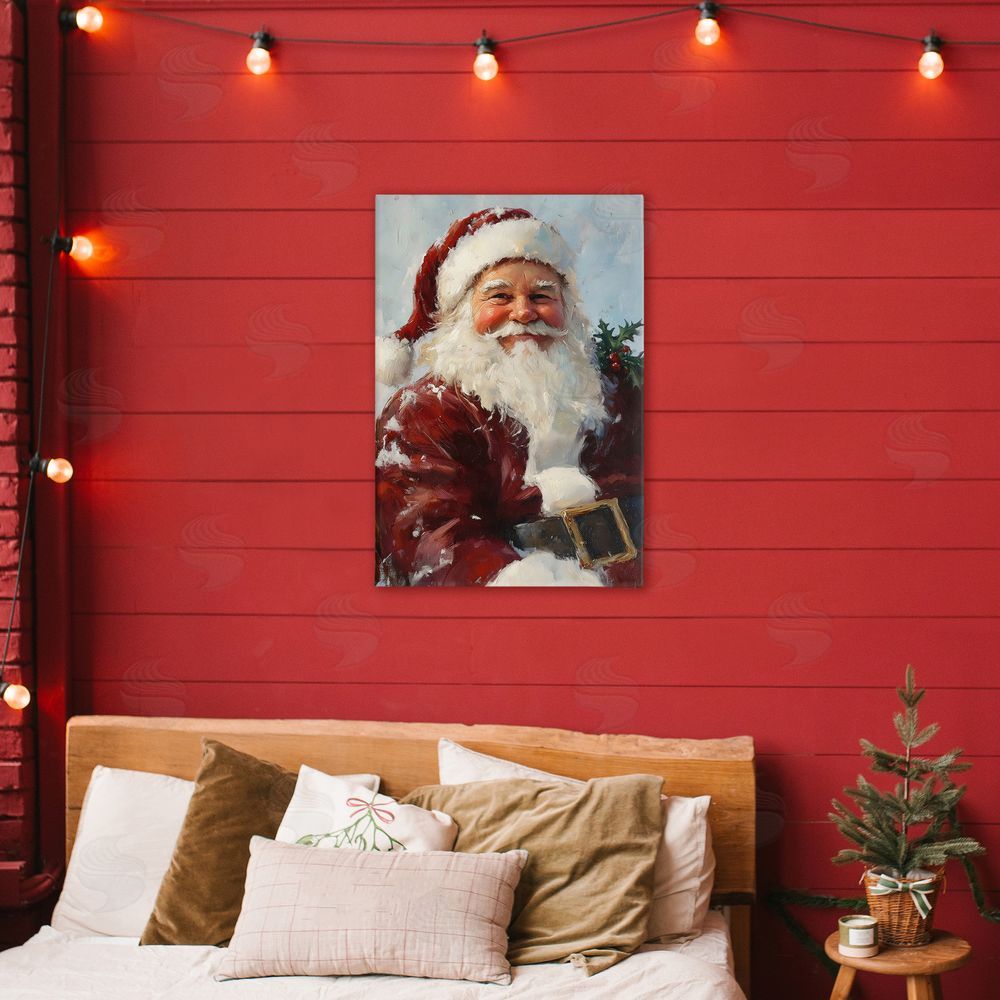 Petal Prints Design Rosy Cheeked Santa Smile Stretched Canvas Wall Art Print in Room