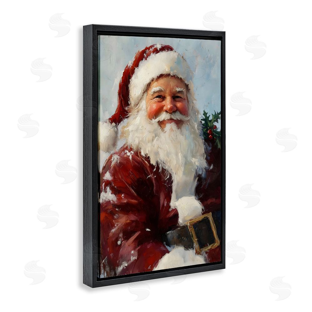 Petal Prints Design Rosy Cheeked Santa Smile Black Floating Frame Canvas Wall Art Print