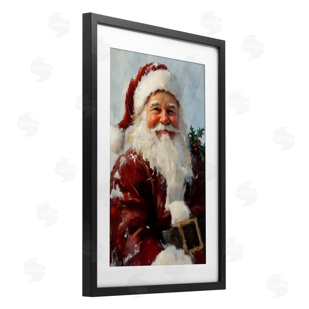 Petal Prints Design Rosy Cheeked Santa Smile Black Framed Print Under Glass Wall Art